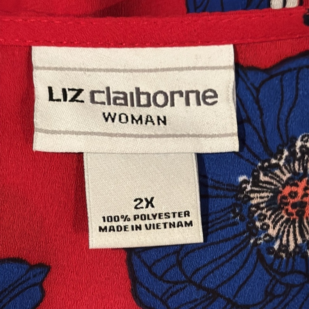 Liz Claiborne Patriotic Red White Blue Floral blouse plus size 2X - Picture 7 of 8